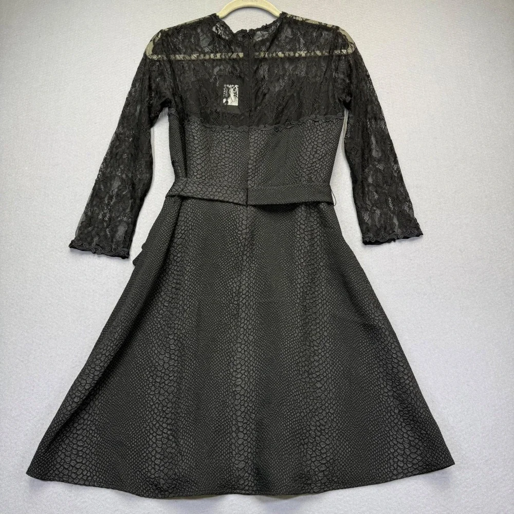 The Kooples Black Snakeskin Lace Fit Flare Dress FR1635 BLA01 Size 3 L - Picture 7 of 10